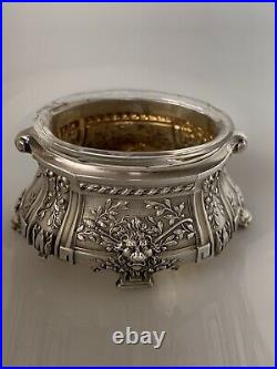 LION Victorian French 950 STERLING Silver Salt Dish Belle Epoque Greek Key Bows