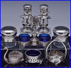 Lot American German Sterling Solid Silver & Plate Figural Salt Cellars & Shakers