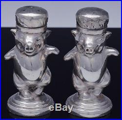 Lot American German Sterling Solid Silver & Plate Figural Salt Cellars & Shakers