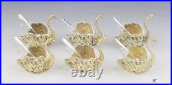 LOVELY SET 6 STERLING SILVER SWAN SALT CELLARS withGLASS LINERS & SPOONS