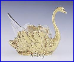 LOVELY SET 6 STERLING SILVER SWAN SALT CELLARS withGLASS LINERS & SPOONS