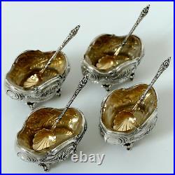 Labat French Sterling Silver 18k Gold Set 4 Salt Cellars, Spoons, Original box