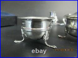 Lanson Ltd English Sterling Silver Paw Footed Condiment Set Cobalt Glass Inserts