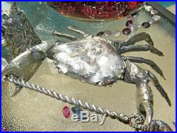 Large Crab & Spoon Sterling Silver Japanese Box Master Salt Cellar Caviar Dish