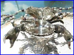 Large Crab & Spoon Sterling Silver Japanese Box Master Salt Cellar Caviar Dish