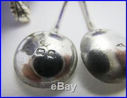 Large Heavy Pair Sterling Silver Pierced English Salt Cellars Glass Liner Spoons