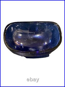Large Meriden Gadroon Shell Open Salt Cellar Dish Sterling Silver Cobalt Glass