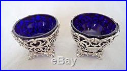 Large Pair Victorian London 1846 Stering / Solid Silver Salt Cellars / Pots
