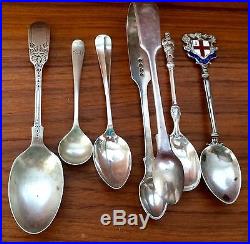 Largely 19c English Sterling Resale/ Scrap Lot 365g- Salt Cellars, Tray, Spoons+