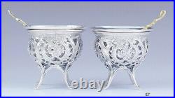 Late 1800s/Early 1900s Fine Pair German 800 Silver Open Salt Cellars withSpoons