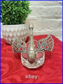 Lg Germany Silver 835 AB Silver & Crystal Master Salt Cellar Swan