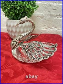 Lg Germany Silver 835 AB Silver & Crystal Master Salt Cellar Swan