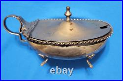 Lg vintage 800 silver covered salt cellar & spoon, liner, lions face & paw feet