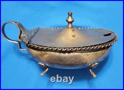 Lg vintage 800 silver covered salt cellar & spoon, liner, lions face & paw feet