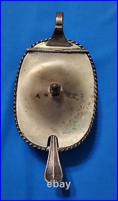 Lg vintage 800 silver covered salt cellar & spoon, liner, lions face & paw feet