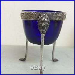 Lion Figural Silver Salt Cellars With Fitting Glass