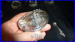 Lot 10 pcs filigree sterling silver crystal W. Germany swan salt cellars/spoons
