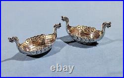 Lot of 2 David Andersen Sterling Silver Viking Ship Salt Cellars 3-1/8