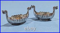 Lot of 2 David Andersen Sterling Silver Viking Ship Salt Cellars 3-1/8