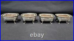 Lot of 4 Antique 800 Silver Lion Head Foot Salt Cellars with Glass Inserts