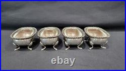 Lot of 4 Antique 800 Silver Lion Head Foot Salt Cellars with Glass Inserts