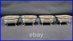 Lot of 4 Antique 800 Silver Lion Head Foot Salt Cellars with Glass Inserts