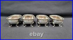 Lot of 4 Antique 800 Silver Lion Head Foot Salt Cellars with Glass Inserts