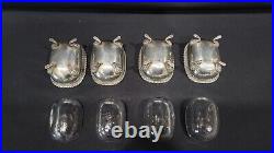 Lot of 4 Antique 800 Silver Lion Head Foot Salt Cellars with Glass Inserts