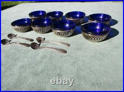 Lot of 8 Antique Webster Sterling Open Salt Dishes with silver spoons