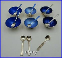 Lot of Vintage Denmark Sterling Silver & Silver Plated Salt Cellars with Spoons