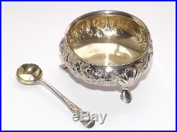 Lovely Antique Victorian Solid Silver Sterling Salt Cellar & Spoon B/ham 1884