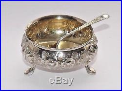 Lovely Antique Victorian Solid Silver Sterling Salt Cellar & Spoon B/ham 1884