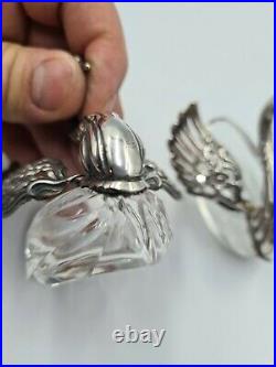 Lovely Vintage Solid Silver & Crystal Swan Salts Cellars X 2