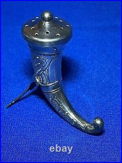 Magnus Aase Rare Antique Norway Sterling Viking Boat Salt Cellar &Horn Shaker