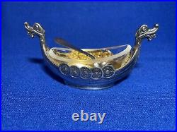 Magnus Aase Rare Antique Norway Sterling Viking Boat Salt Cellar &Horn Shaker