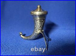 Magnus Aase Rare Antique Norway Sterling Viking Boat Salt Cellar &Horn Shaker