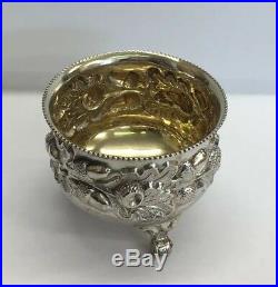 Mappin & Webb 1898 Antique Pair Of Solid Silver Salts Cellars Acorn & Overleaf