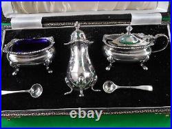 Mappin & Webb Sterling Silver Condiment Set & Org Box Shaker, Pots and spoons