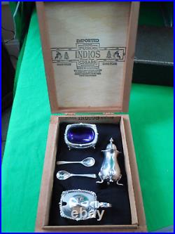 Mappin & Webb Sterling Silver Condiment Set in Cigar Box