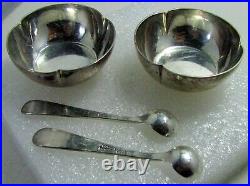 Matching set of Hammered Sterling Silver Kalo Shop Open Salts with matching spoons