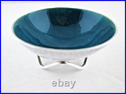 Modern Form Footed Enamel Sterling Silver Open Salt Cellar with Original Spoon