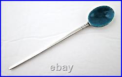 Modern Form Footed Enamel Sterling Silver Open Salt Cellar with Original Spoon