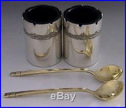 Modernist Hand Made English Sterling Silver Salt Cellars And Spoons 1981-83