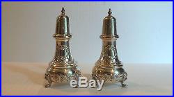 NICE SET/4 STERLING SALT CELLARS with COBALT LINERS & MATCHING PEPPER SHAKERS