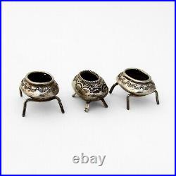 Navajo Old Pawn Open Salt Dishes Set Footed Sterling Silver