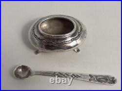 Navajo Sterling Silver Salt Cellar With Spoon Set Footed Miniature Old Pawn Shop