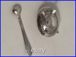 Navajo Sterling Silver Salt Cellar With Spoon Set Footed Miniature Old Pawn Shop