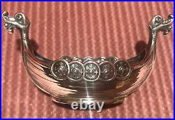 Norway 925 Sterling Silver Viking Boat Open Salt Cellar With Spoon