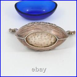 Norway Sterling Silver Salt Cellar Ship Marked Blue Glass Theodor Olsen Designer