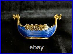 Norwegian Viking Boat Sterling Silver 925 Blue Enamel Crown Mark Theodor Olsens